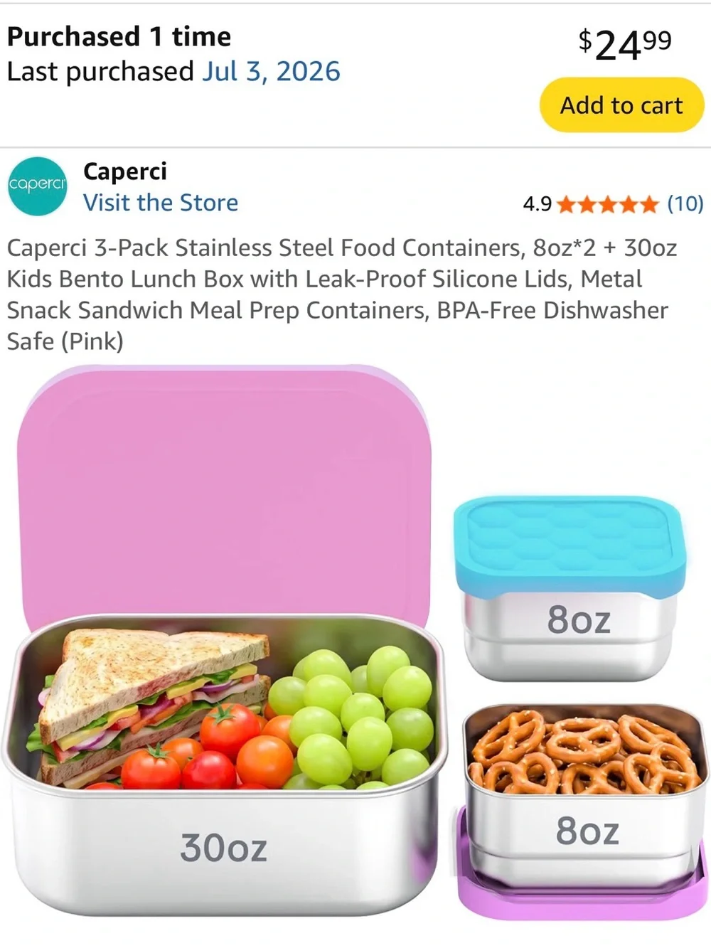 Caperci Stainless Steel Kids Bento Lunch Box - Pink & Blue Lids